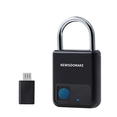 Fingerprint Padlock, Smart Padlock with USB Charging Support, Fingerprint Lock, Biometric Lock Suitable for Luggage, Bookcase, Suitcase, Backpack, Bike, School Locker, Gym Locker Lock(Black)