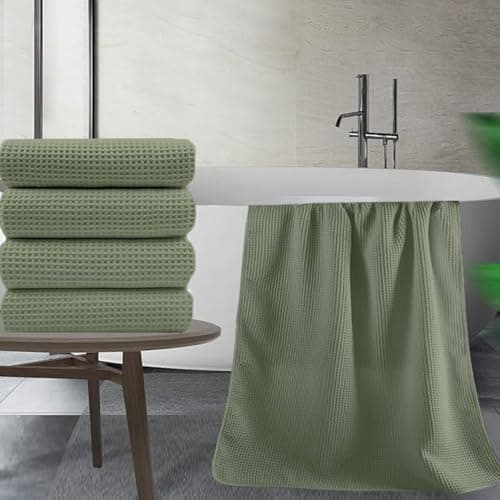 Enchant Home Pure Cotton Waffle Towel | Lightweight | Anti Microbial and Water Absorbent | Soft Touch Quick Drying Bath Towels (Sage Green, Pack of 1)