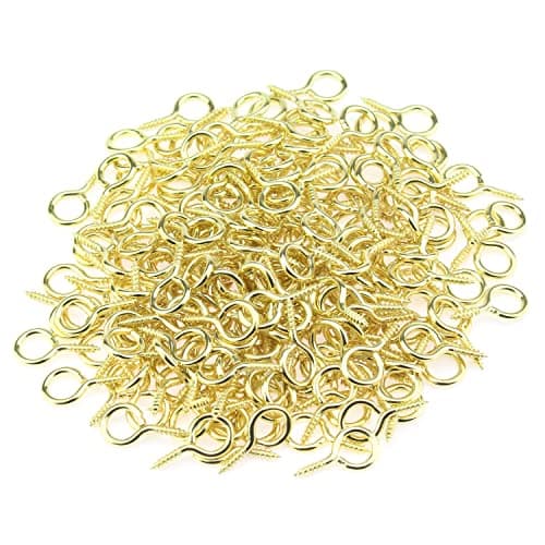 HELIFOUNER 200 Pieces 2# Screw Eyes, Screw in Eye Hooks, Metal Screw Eye Pins Hooks, Brass Plated Steel Screw Eyes, Gold