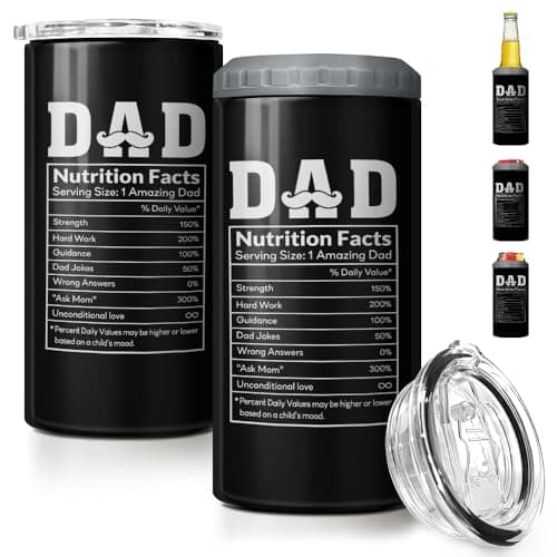 SANDJEST 4in1 Dad Tumbler Gifts for Dad from Daughter Son 12oz Dad Nutrition Facts Can Cooler Tumblers Cup Stainless Steel Insulated Cans Coozie Christmas Birthday Fathers Day Gift for Daddy