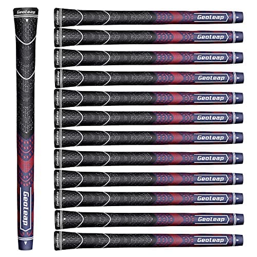 Geoleap Golf Grips Set of 13- Cord Rubber Compound Material, Hybrid Golf Club Grips, All Weather Performance. (Navy Blue Red, Midsize)