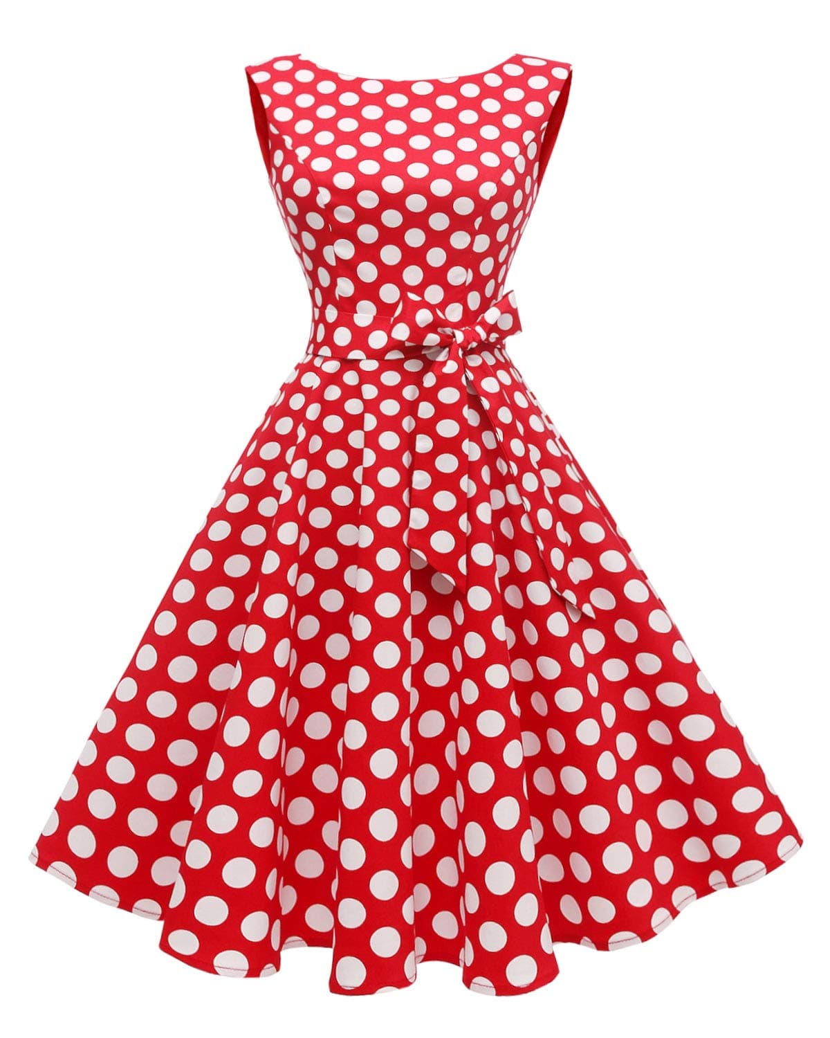 Hanpceirs Womens Boatneck Sleeveless Swing Vintage 1950s Cocktail Dress Red White Dot M