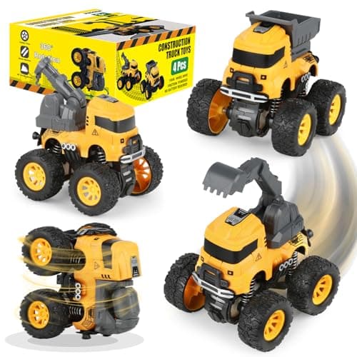 Construction Truck Toys Push and Go Toy Trucks for Toddlers Kids Age 38 4 Pack Friction Powered Car Toys Include Crane Mixer Excavator Dump Truck Best Christmas Birthday Gift for Boys Girls
