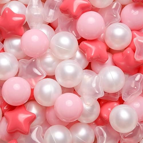 TRENDPLAY Star Ball Pit Balls 100 for Toddlers Pink Ball Pit Ball Shapes for Boys Girls Fun Birthday Party Christmas Decoration Cream Colors PinkPearl White