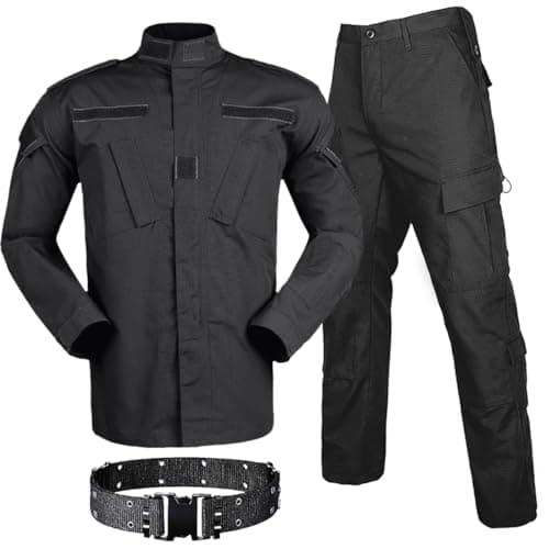 HANSTRONG GEAR Men Tactical BDU Combat Uniform Jacket Shirt & Pants Suit for Army Military Airsoft Paintball Hunting Shooting War Game Black (S)