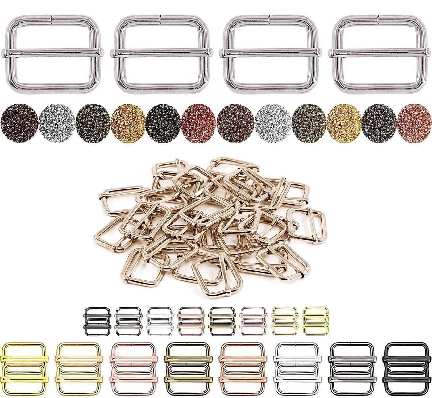 DIY Crafts 10 Pcs Slide Buckles Gold Slide Buckle Only Release Buckles TriGlide Slides Nylon Webbing Straps PlasticMetal D Rings Snap Hooks for Luggage 10 Pcs Slide Buckles Gold