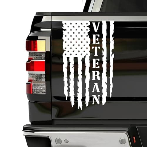 GRITKULTURE Veteran Distressed American Flag Vinyl Decal for Trucks Tailgate Cars Windows Compatible with Most Pickup Trucks EUA Rear Graphic USA US Flag Car Sticker White
