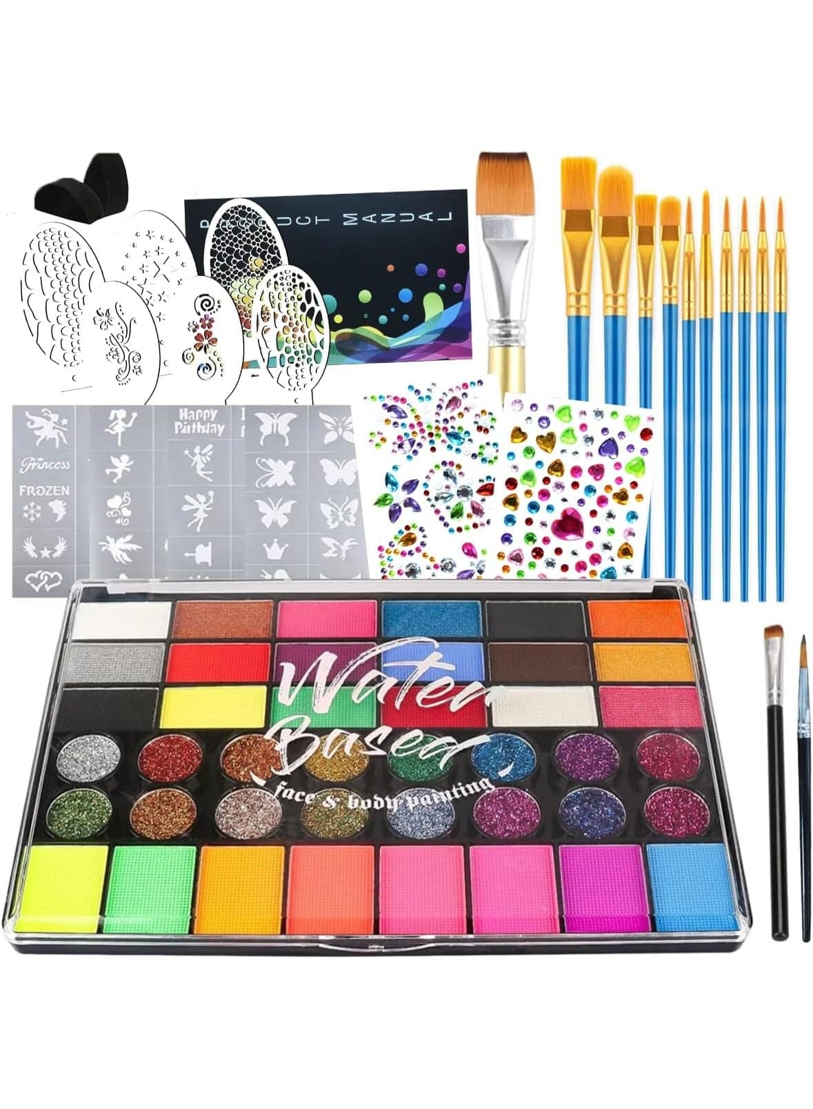 42 Color Face Painting Kit for Party-Non Toxic Water Activated Face Paint Palette With Stencils With Stencils & Brushes-Professional Body Makeup Kit for Parties, Birthdays