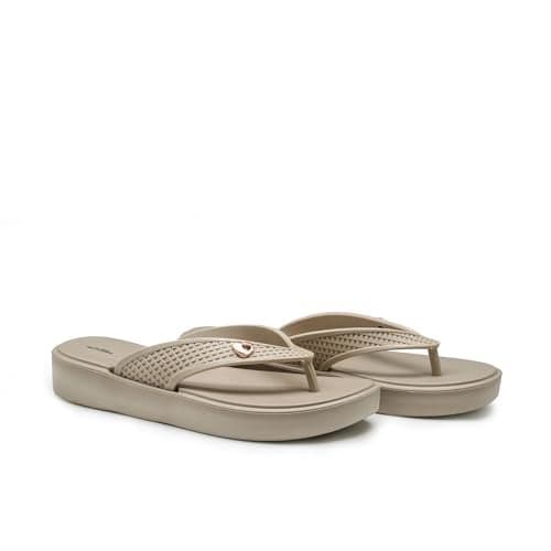 ASIAN Women's INDIGO-19 Comfortable & Light Weight Slippers for Women | Stylish & Anti-Skid Chappals for Adult | Waterproof & Everyday Use Floats for Girls and Ladies Beige (Beige) -UK 7