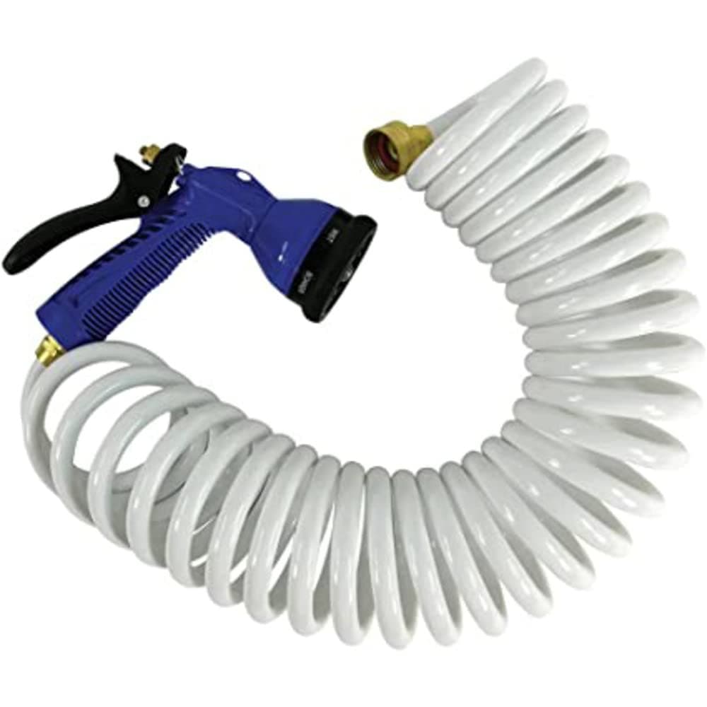 WHITE COILED HOSE W/NOZ 15' WHITE