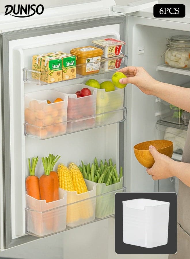 6Pcs Food Storage Boxes Plastic Stackable Fridge Storage Bins Multifunctional Translucent Refrigerator Side Door Fruit and Vegetable Organizer Box For Fridge, Kitchen, Pantry, Cabinets