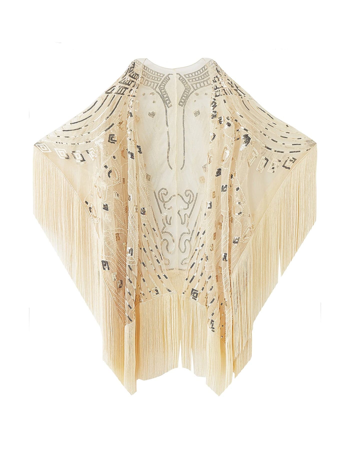 BABEYOND 1920s Beaded Shawl Wraps Sequin Fringed Evening Cape Wedding Bridal Shawl Scarf for Evening Dresses Party (Beige)