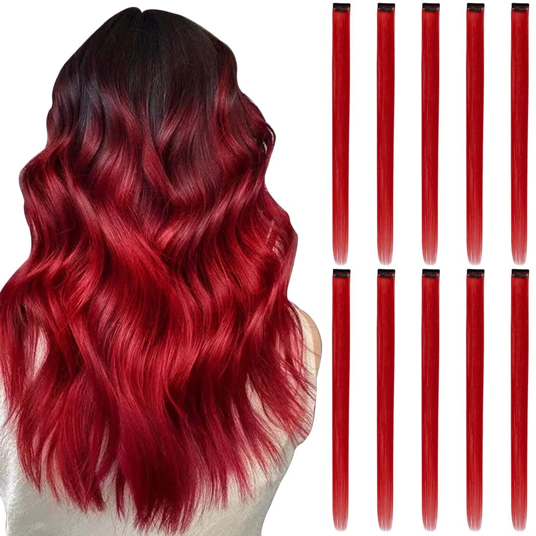 RINBOOOL Red Hair Extensions Clip in 22 Inch 10 Pieces Long Straight Colored for Women Kids Girls Highlight Party Synthetic