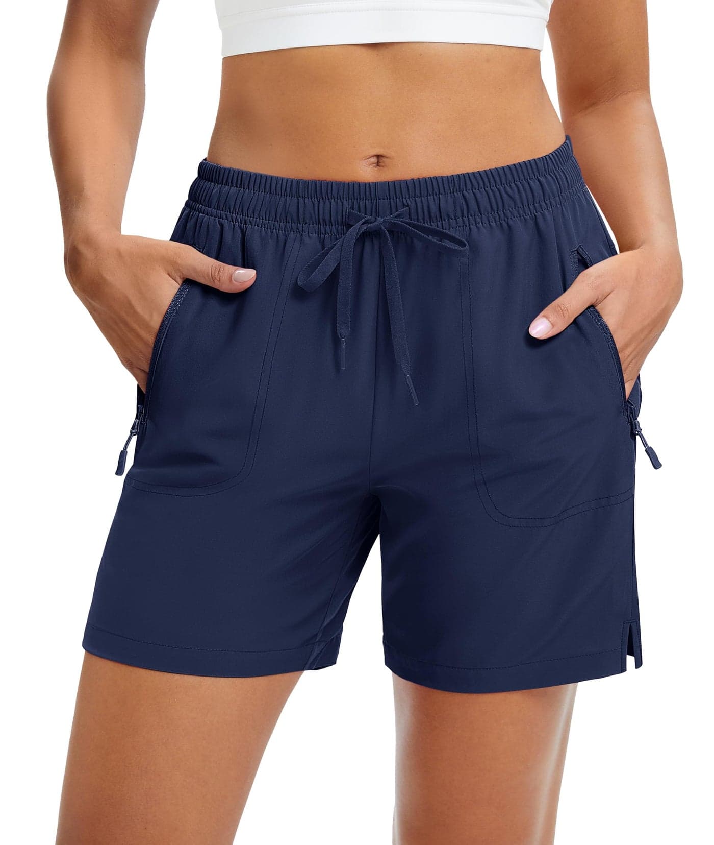MAGCOMSEN Women's 5" Hiking Golf Shorts with Pockets Summer Lightweight Quick Dry Gym Running Shorts Waterproof Navy, M