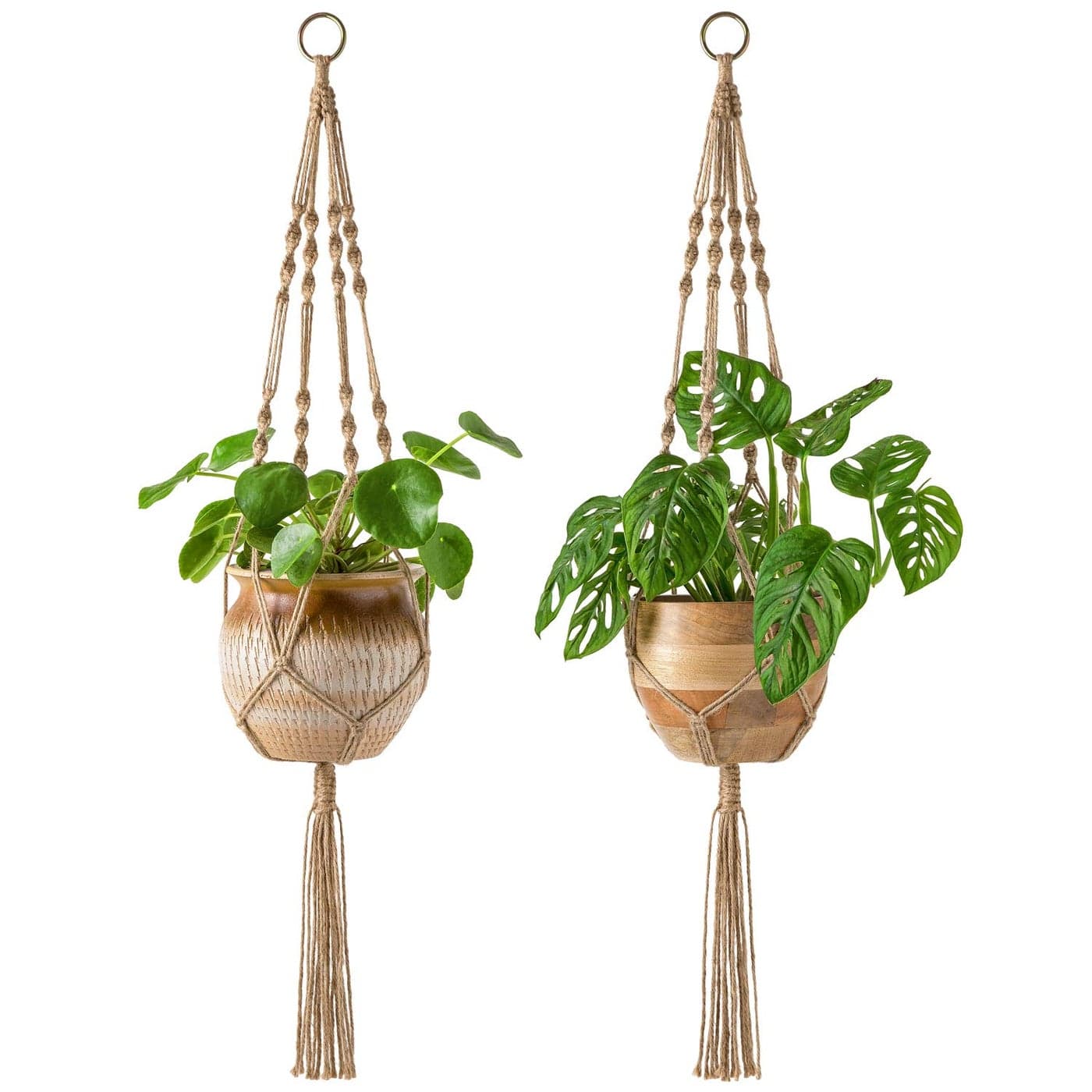 Mkono 2 Pack Macrame Plant Hangers Indoor Hanging Planter Basket Decorative Flower Pot Holder Jute Rope for Indoor Outdoor Home Decor 4 Legs 40 Inch Brown