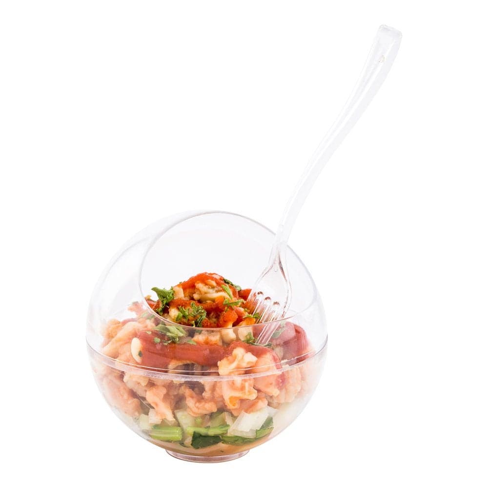 Restaurantware 3 Ounce Dessert Cups 100 Sphere Shaped Tasting Cups 2Piece Design Dome Lid With Opening Included Clear Plastic Appetizer Containers For Samples And Snacks Reprocessable