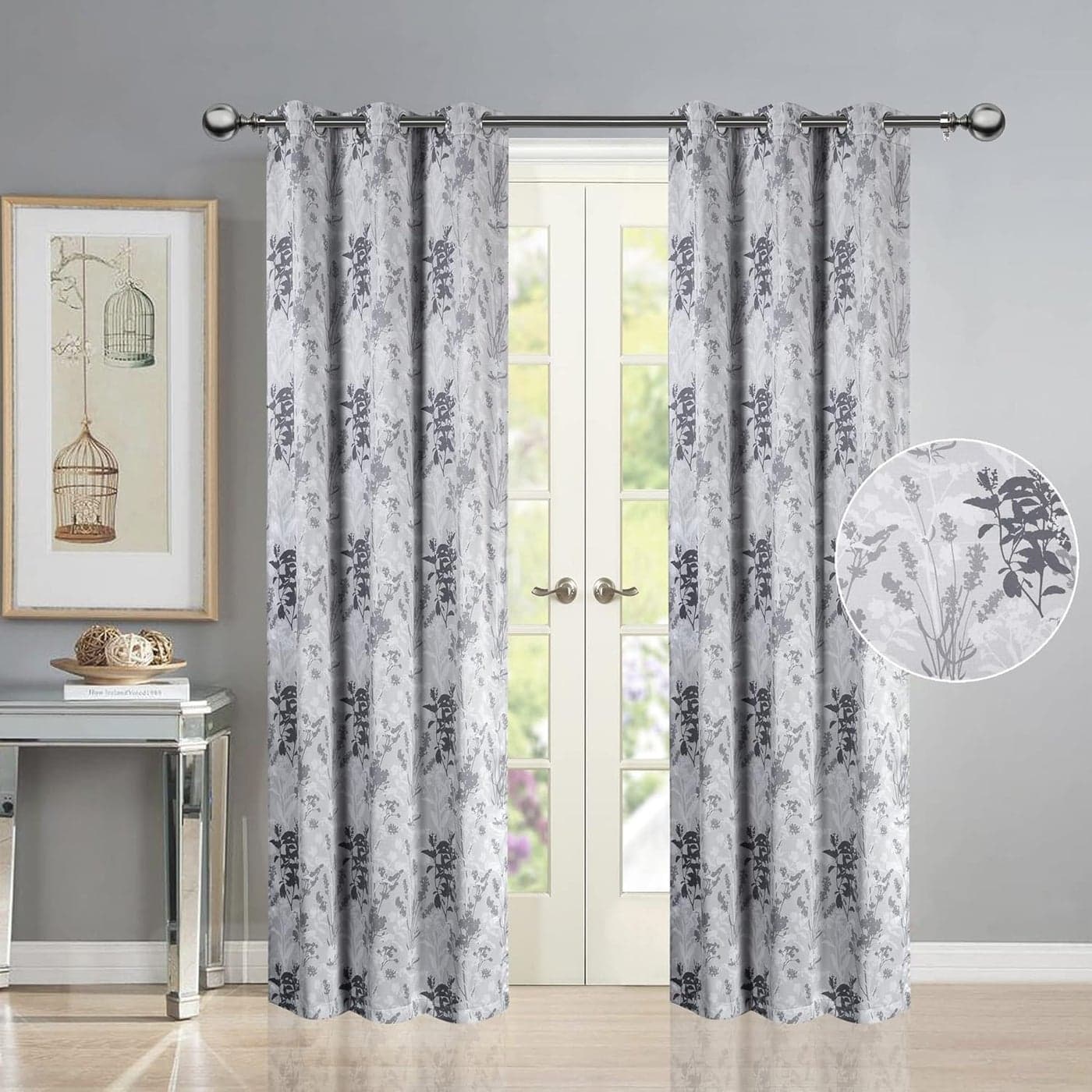 Deco Window Polyester Semi Blackout Floral Opaque Curtains 7 Feet Long Set Of 2Room DarkeningEyeletGray35X7Ft Opaque Curtains With Perfect Pleats Connected Eyelet For Bedroom And Living Room