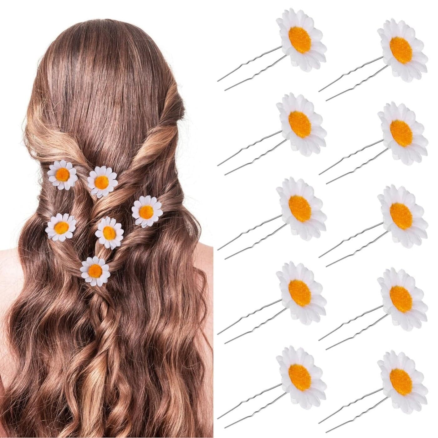 FRCOLOR 12Pcs Daisy Hair Clips Sunflower Hair Accessories for Bridal Dasiy Flowers Bobby Pins Sweet Floral Hairpins for Wedding Beach Party