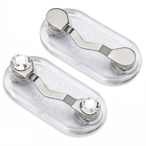 Readerest Magnetic Eyeglass Holder (2 Pack), Eyewear Shirt Clip for Men & Women, Glasses Holders for Readers, Sunglasses & Work Badges, USA Made (Stainless Steel + Crystals)