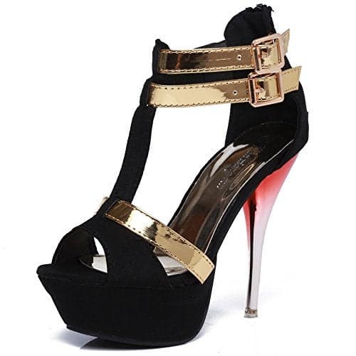 GATUXUS Open Toe Women Platform High Heel Shoes Women Sandals for Prom Party (US 9, Black)