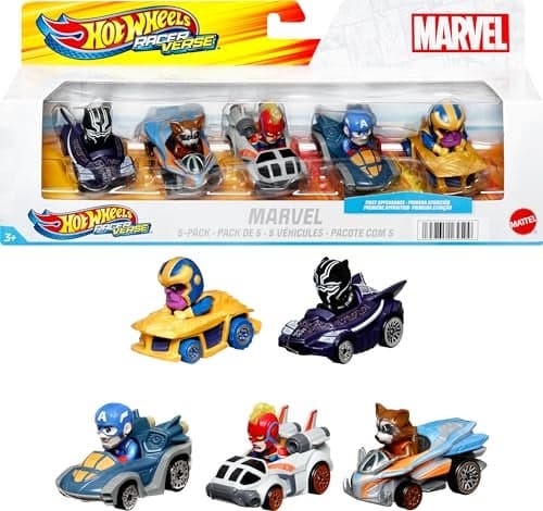 Hot Wheels Marvel RacerVerse 5Pack of DieCast 164 Scale Toy Cars with Character Drivers Use On or Off Hot Wheels Track