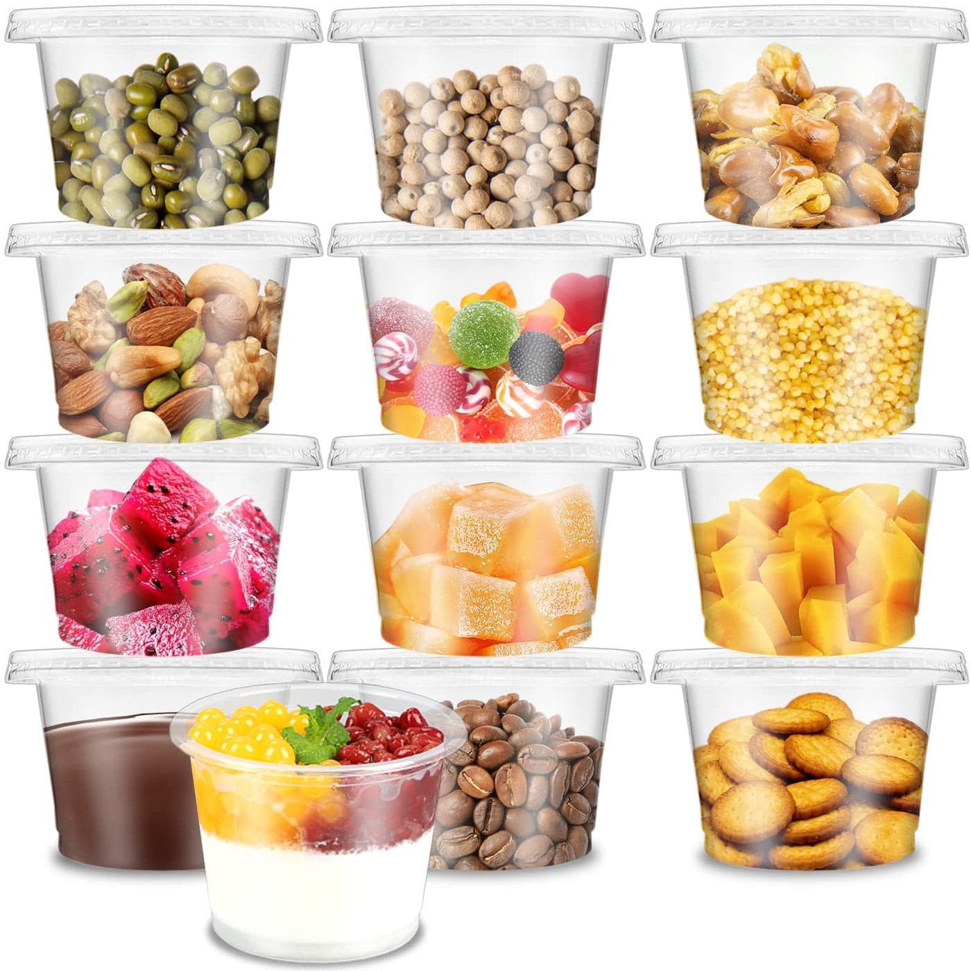Qyyiguf 50 Pack 8 OZ Disposable Plastic Cups with Flat LidsDisposable Ice Cream CupsTake Away Food Container for DrinkYogurtParfaitsSoupsSnacksDessertSaladFast FoodFruitWith Holes