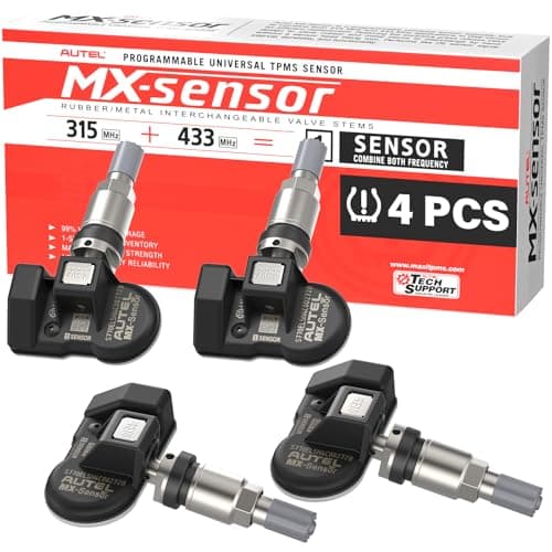 Autel TPMS Sensor Set of 4, 2in 1MX-Sensor 315MHz + 433MHz Dual Frequency, 100% Programmable Replace OEM Sensor, Work with Autel TPMS Tool TS408S TS501 TS508WF TS601 (Press-in, Metal Valve)