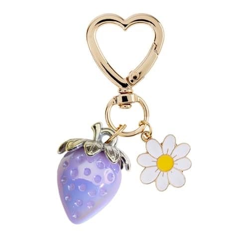 Agromusk Cute Strawberry Keychain,Bag Charms,Kawaii Heart Flower Daisy Key chains Accessories Decor for Girls Purse Gift (Purple)