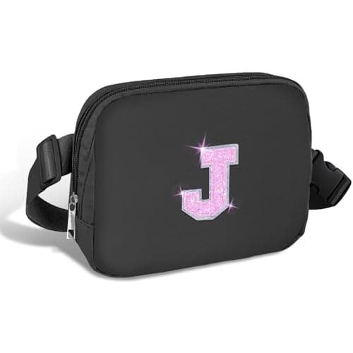 COSHAYSOO Initial Letter Fanny Pack for Girls Personalized Christmas Birthday Gifts for 6 7 8 9 10 11 12 Year Old Teen Girl, Girly Fashion Crossbody Purse Belt Bag Preteen Tween Trendy Stuff Black J