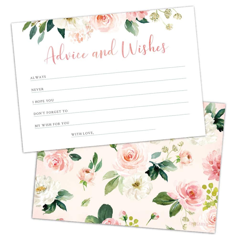 Set of 50 Advice and Wishes Cards Double Sided Floral Cards Perfect for the Bride and Groom Baby Shower Bridal Shower Wedding Shower Graduation Party Retirement Party Anniversary