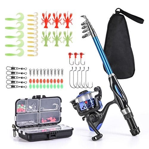 Leo Light Weight Kids Fishing Pole Telescopic Fishing Rod and Reel Combos with Full Kits Lure Case and Carry Bag for Youth Fishing and Beginner 130CM (Rod and Reel Combos with Full Kits and Carry Bag)