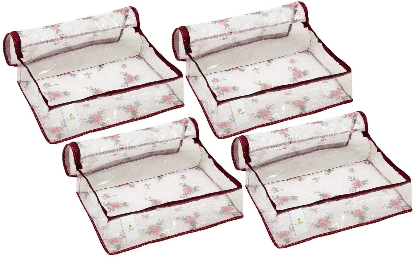 Homestrap Vinyl Transparent Floral Net/Wardrobe Clothes Petticoat Cover Organizer (White, Maroon) - Pack of 4