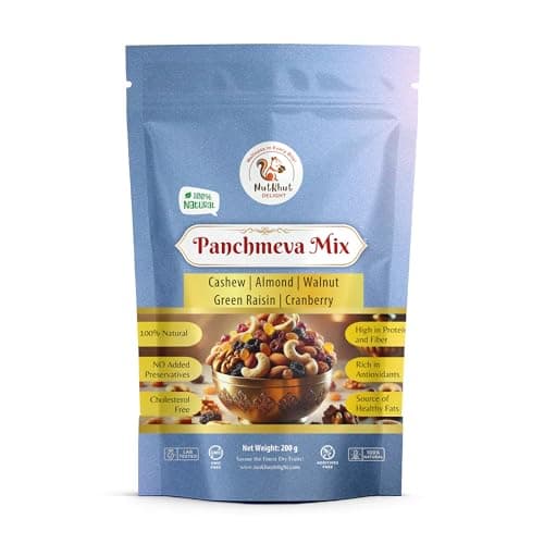 NutKhut-Delight Panchmeva Mixed Dry Fruits, 200g | Perfectly Roasted Cashew + Almond + Walnut + Raisin + Cranberry | Healthy snacks for adults | Source of Protein, Magnesium & Phosphorus, Dietary Fiber