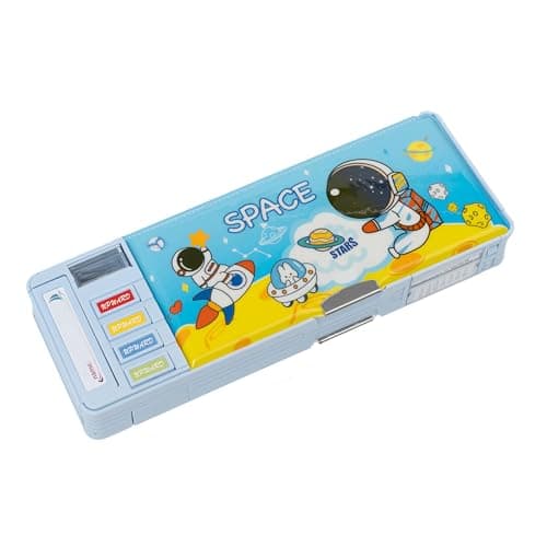 Zeinwap Plastic Multifunctional Pencil Box for Kid, Kids Pencil Box for Boys & Girls, Magnetic Pencil Box for Boys, Pencil Case for Kids (Sky Blue Space Travel)