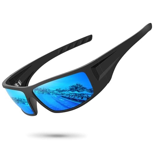 Ofwin Polarized Sports Sunglasses for Men Women Unbreakable Frame Cycling Fishing Wrap Around Sunglasses UV400 Protection Matte Black Frame/Gold Mirror Lens