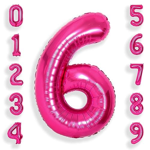 SUWEN 40 Inch Hot Pink Large 6 Number Balloons Big Foil Helium Number Balloons 09 Jumbo Happy 6th Mylar Birthday Party Decorations for Girl Anniversary Party Supplies