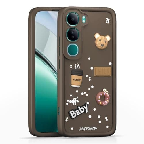 Outlouders Back Cover for Vivo Y300 5G / Vivo V40 Lite 5G | Cute Fun Cartoon 3D Bear Silicone | Full Body Protection Bumper Case (Brown)