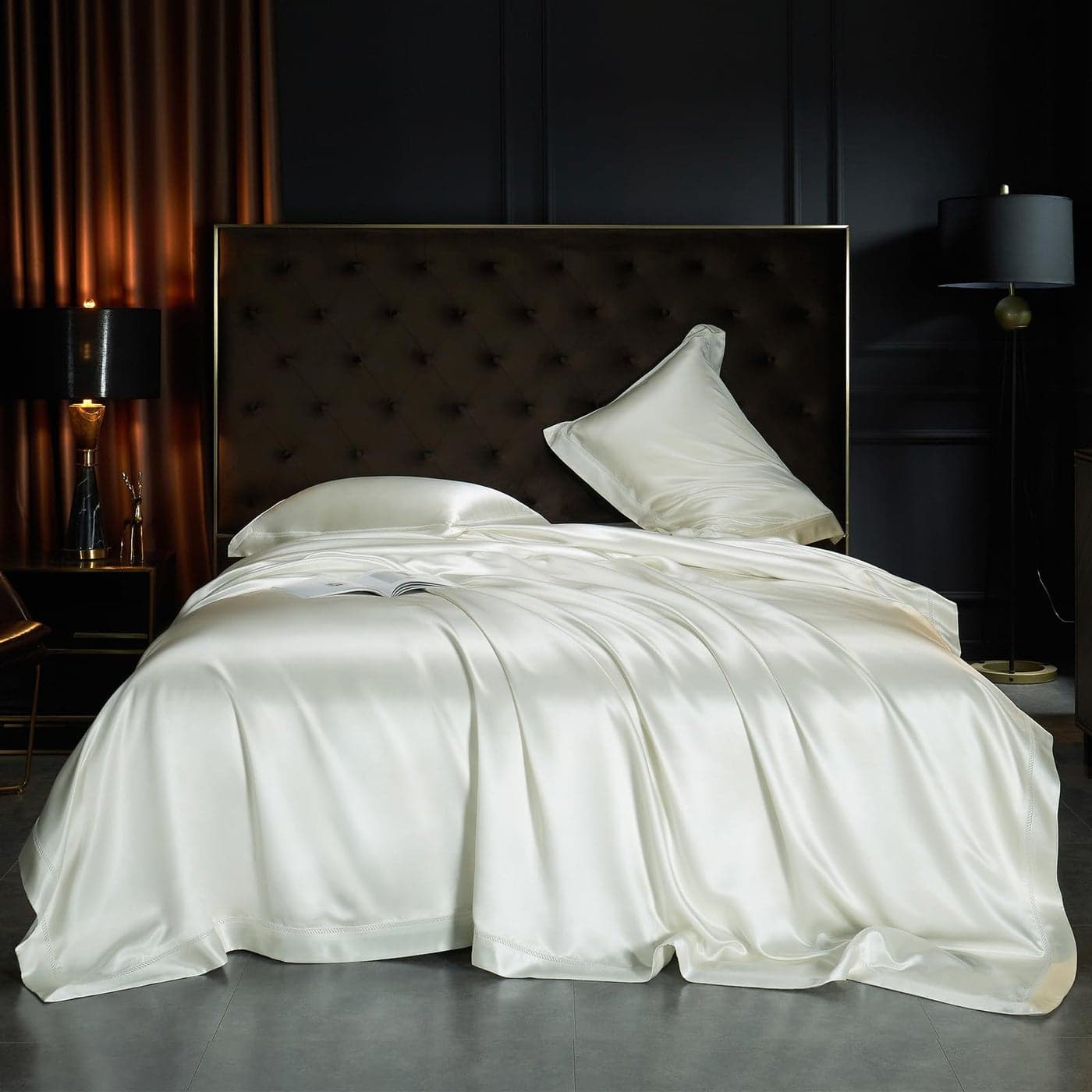 YOUR MOON 25 Momme Mulberry Silk Duvet Cover King Size 3 PCS Set Top Grade Luxury Mulberry Silk Duvet Cover with Buttons Closure 1 Duvet Cover and 2 Pillow Shams White