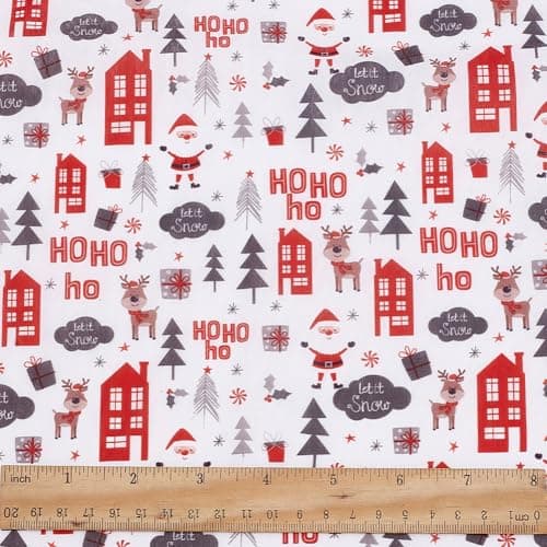 PandaHall Christmas Fabric 59 Inch Wide Xmas Santa Upholstery Fabric with Waterproof Cartoon IndoorOutdoor Pattern for Gift Packing Red 1 Yard