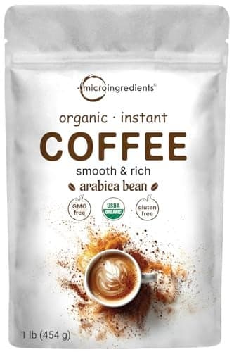 Organic Instant Coffee, 1lb Powder | Premium Arabica Coffee Beans Source | Medium to Dark Roast | Natural Fresh Flavor | Smooth & Rich | Non-GMO, Gluten Free