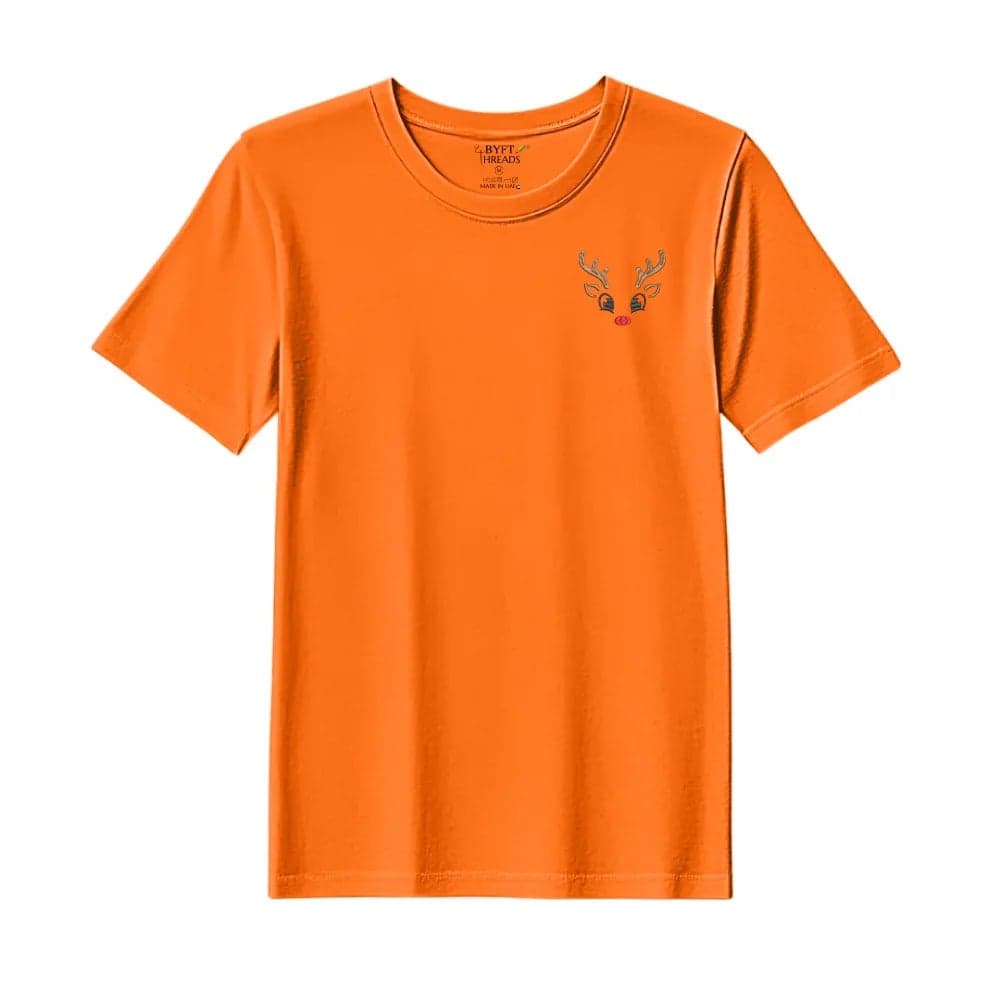 Threads XXL Orange Polycotton T-Shirt - Christmas "Reindeer Face" Embroidered Design, Premium Holiday Collection