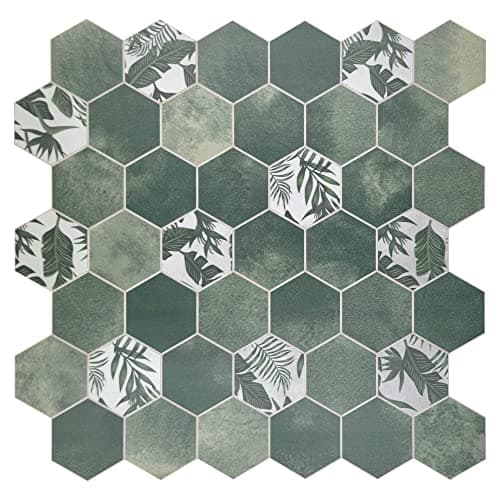The Tiles Plaza 10-Sheet Peel and Stick Backsplash, Green Cement Hexagon Stone Composite Marble Looks Self Adhesive Wall Tile, Stick On Tiles for Kitchen Bathroom Shower, Cover 9 Sq Ft.