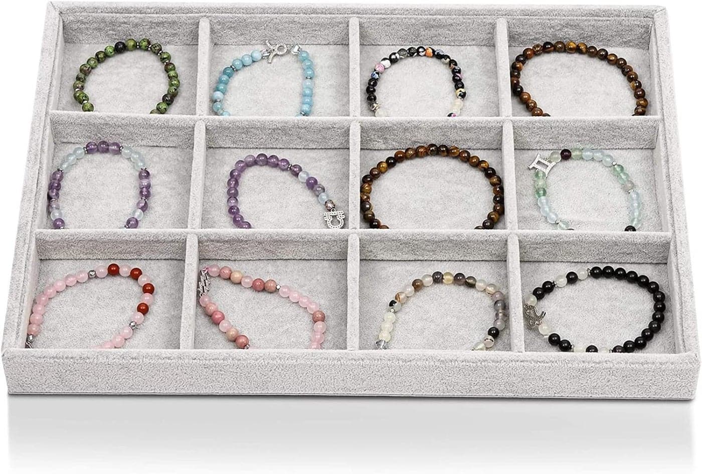 Juvale Gray Velvet Stackable Jewelry Organizer Tray 12 Grids for Bracelets Necklaces Pendants 14 x 95 in