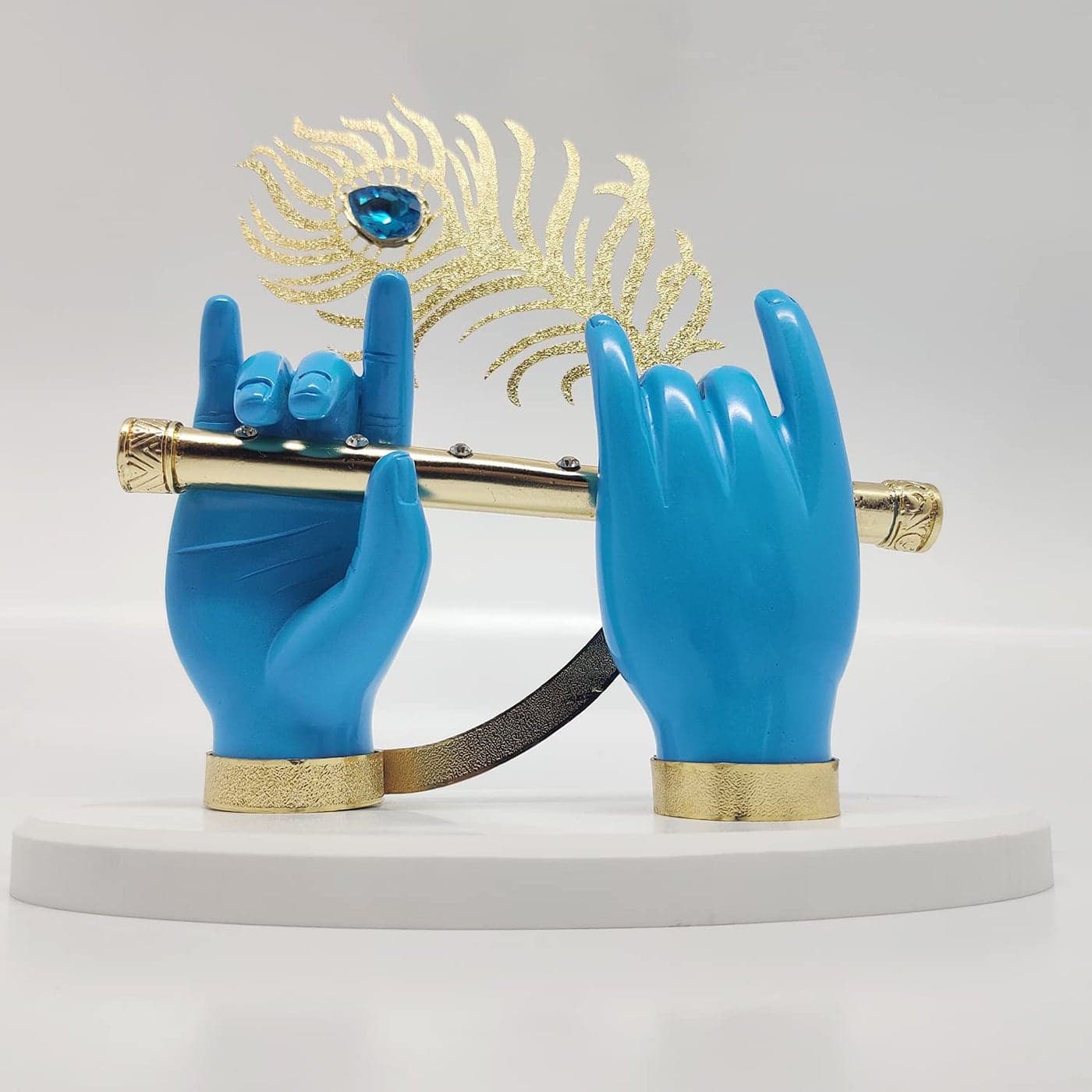 JSK ARTS Gold Plated Krishna Ji Hands with Flute Figurine 24k Gold Plated with Blue Hand of Krishna Very Classical Piece for Dcor As Well As Wedding and Corporate Gifting Purposes 95 Inc