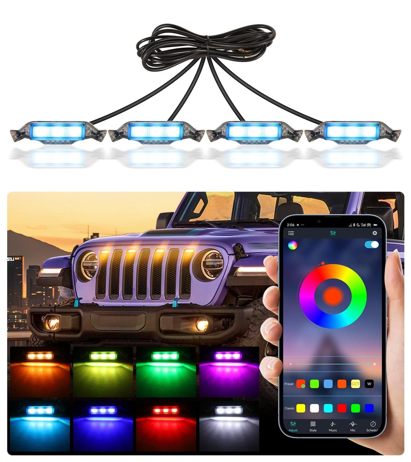 Grill Lights for Jeep Wrangler JL JLU Front Bumper Grille LED Running Marker Lamp Accessories RGB 20182023