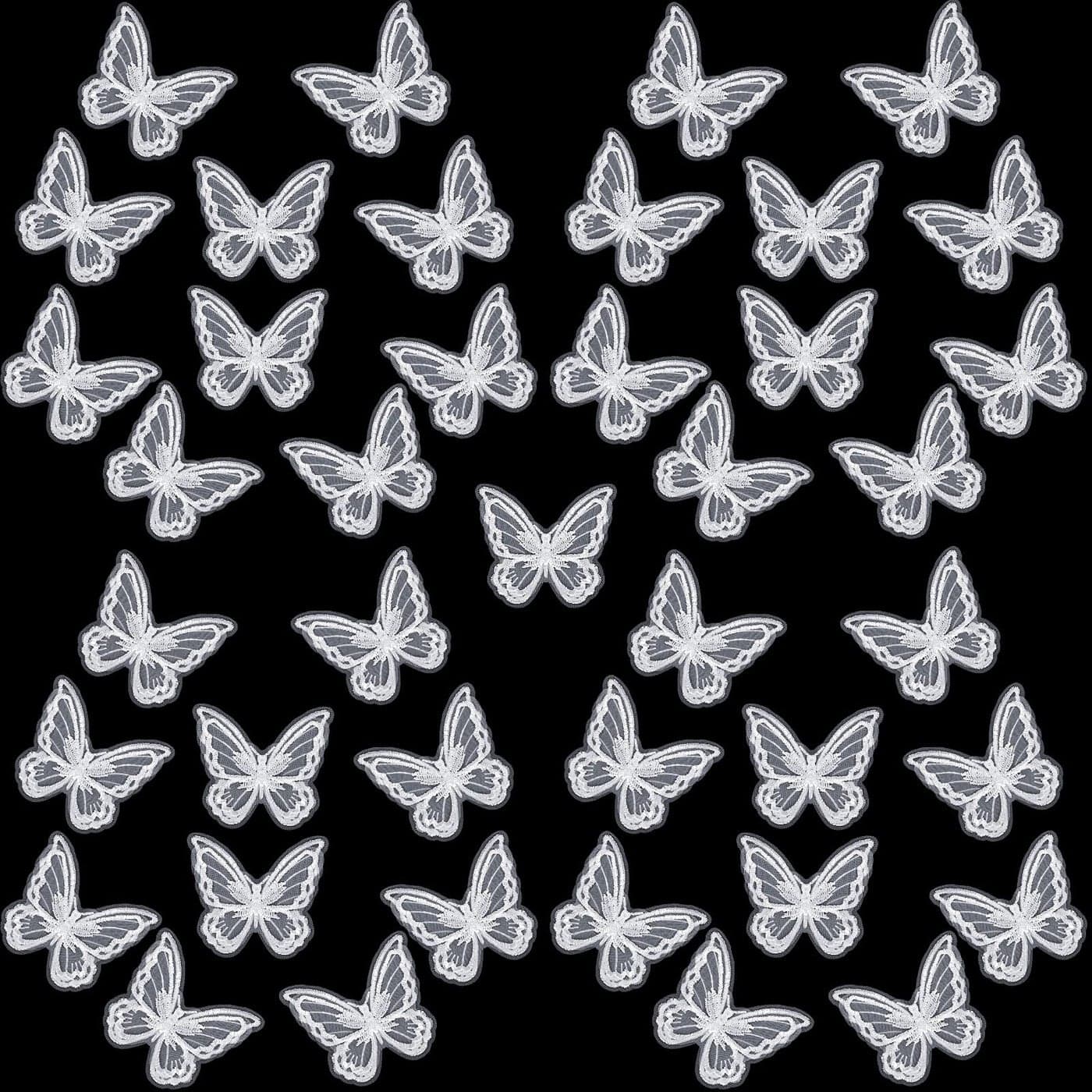 CHENGU 40 Pcs Butterfly Lace Trim Double Layers Organza Butterfly Fabric Embroidery Patches Wedding Bridal Dress Embroidered Appliques for Sewing Craft DIY Clothes Hair Accessories Party