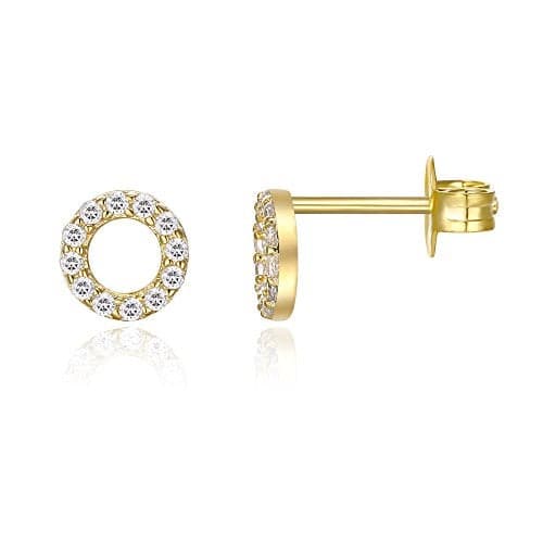 PAVOI 14K Yellow Gold Plated Cubic Zirconia Halo Stud Earrings for Women | Dainty Mini Circle Stud Earrings
