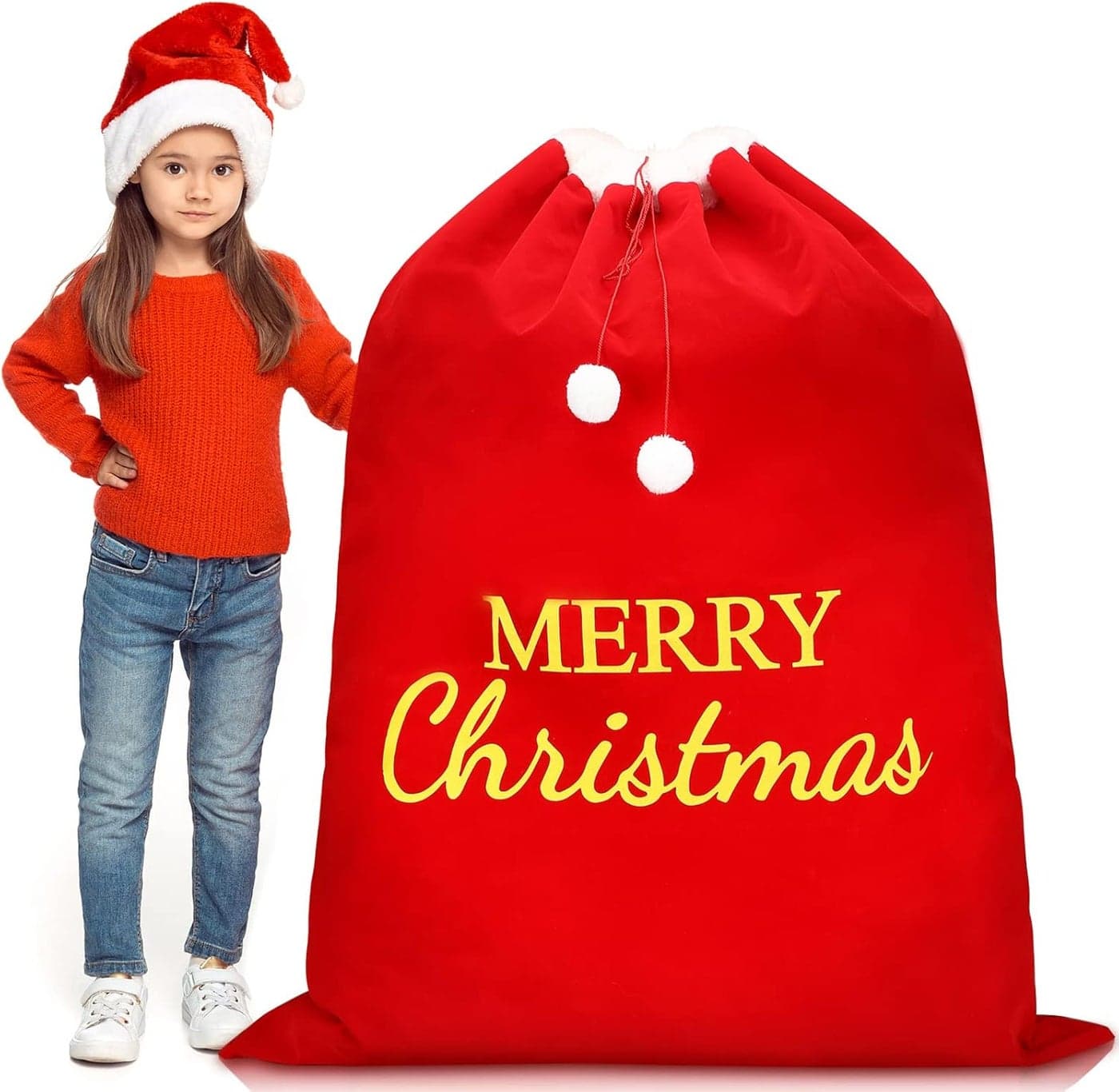 395 x 315 Inch Giant Christmas Santa Gift Bag Extra Large Sack Red Velvet Drawstring Bag Jumbo Treat Bag for Xmas Party Favor Supplies Holiday Wrapping Classic