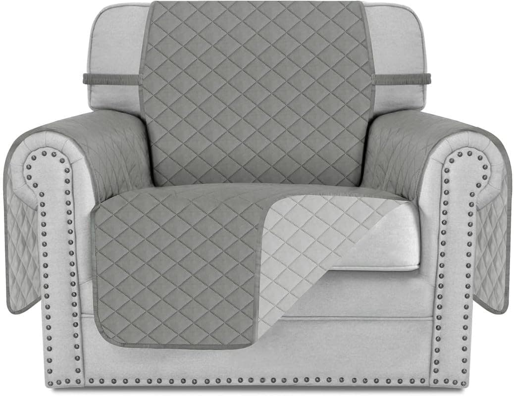 CULTIVER Single Seater Reversible Quilted Sofa Cover, 1 Seater Sofa Cover for Living Room/Drawing Room, Washable with Straps. Useful with Kids, Dogs, Pets (One Seater, Light and Dark Grey)