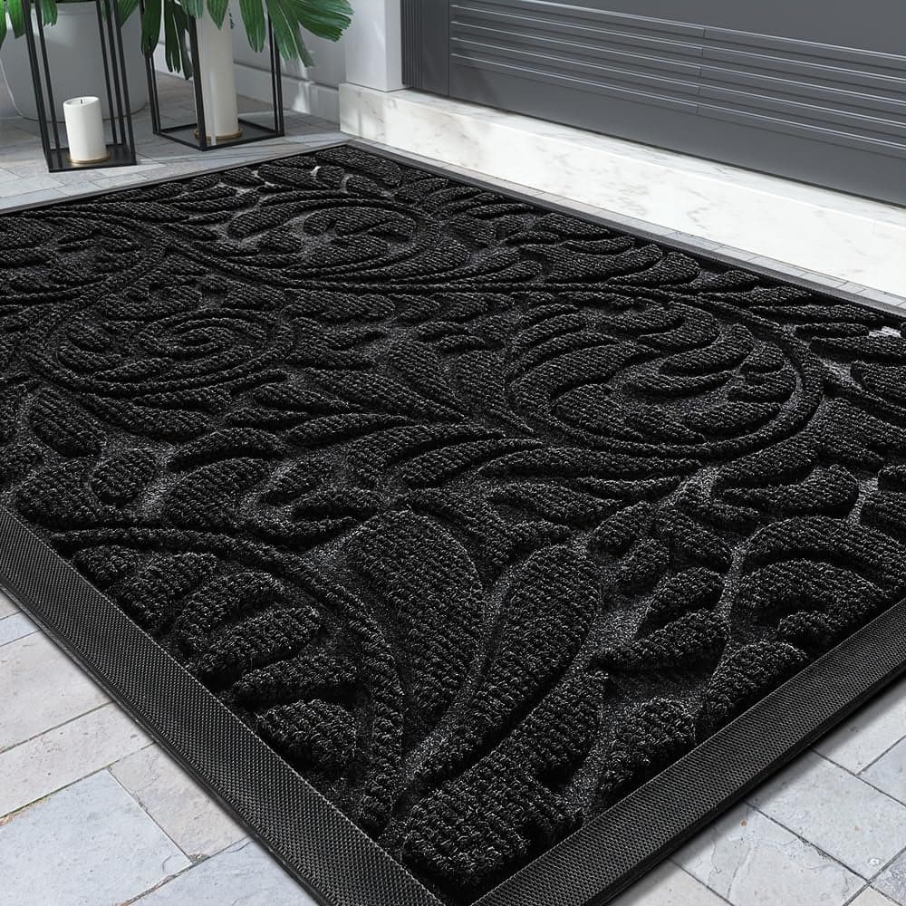 Yimobra Sturdy Door Mat Heavy Duty Front Welcome Mats for Home Entrance Outdoor Indoor Doormat for Outside Back Patio Floor Entry Porch Garage Office Weather Resistant Easy Clean 295 x 17 Black
